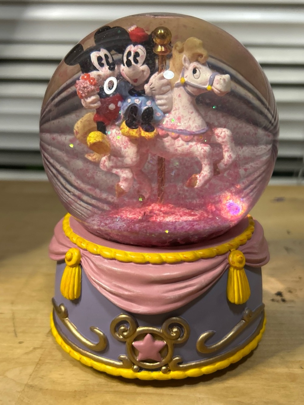 Disney Mickey & Minnie Mouse Carousel Ride Snow Globe When You Wish Upon A Star